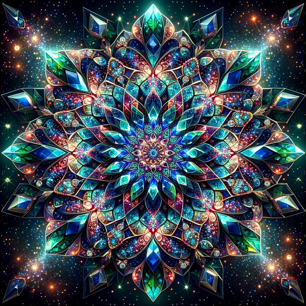 Vibrant Stained Glass Kaleidoscope Digital Art