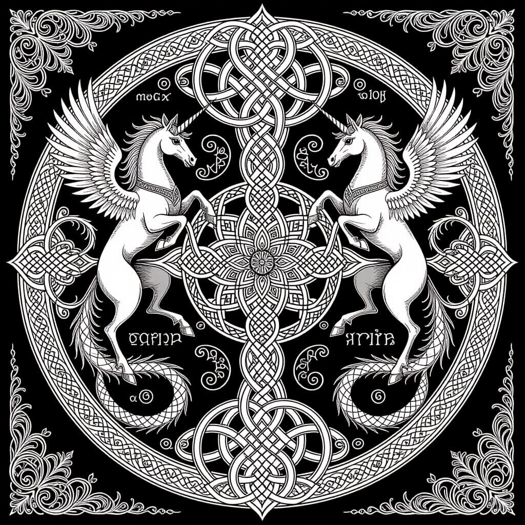 Mythical Creatures Mandala in Art Nouveau Style