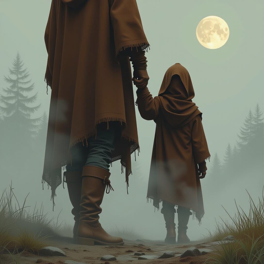 Ethereal Figure Disappearing into Misty Night