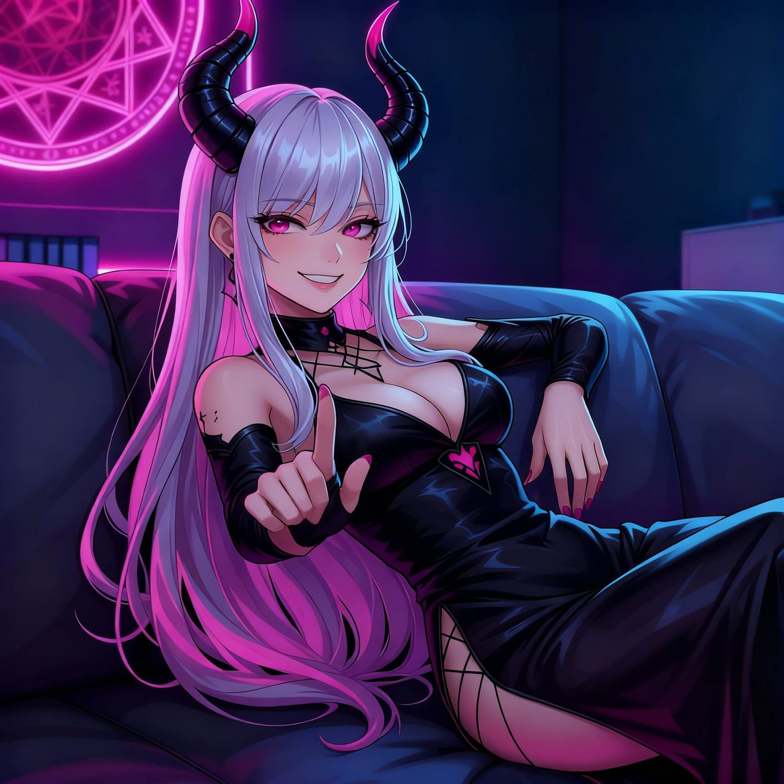 Woman Beckoning Viewer Closer with Tempting Smirk