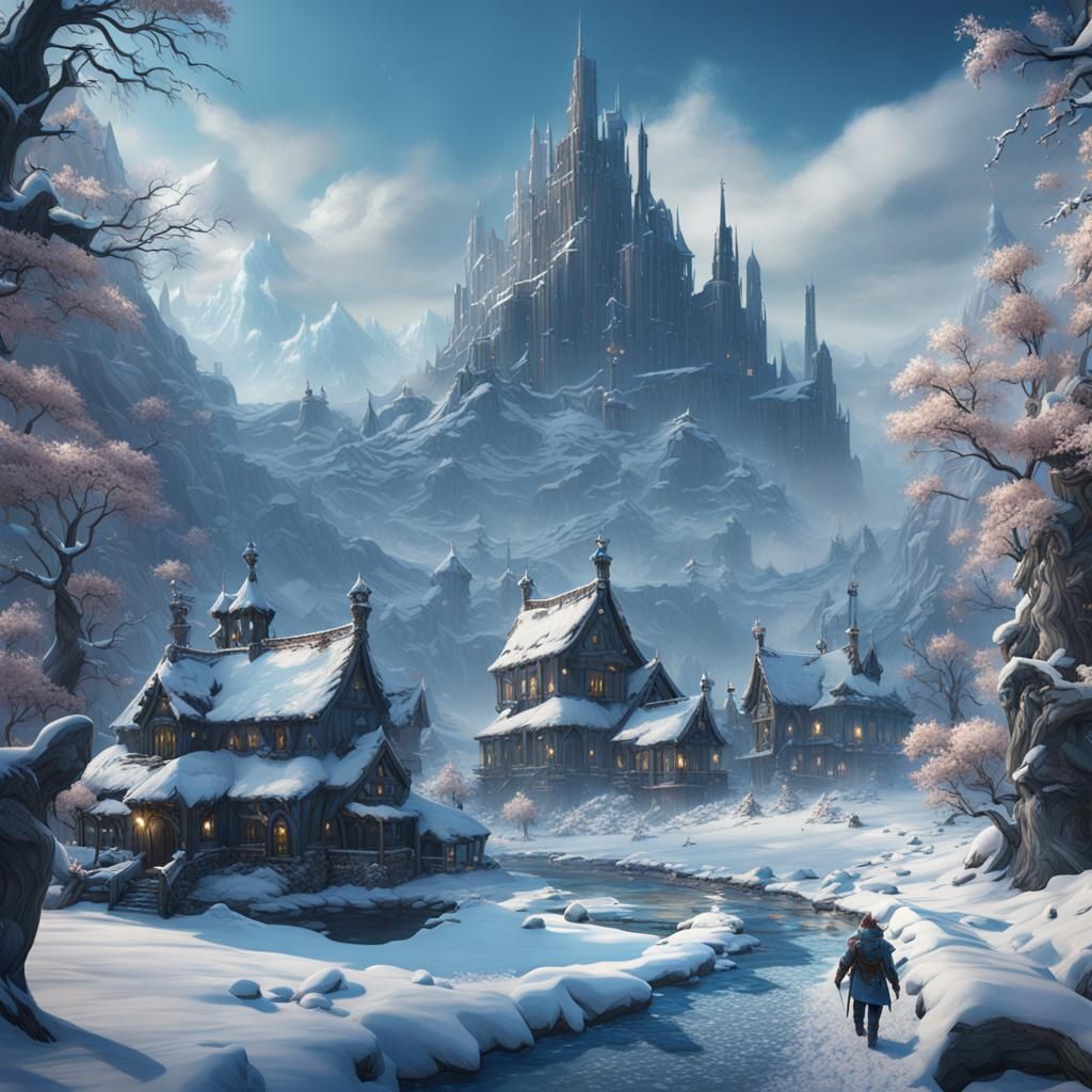 Detailed Matte Painting of Winter in Deep Color