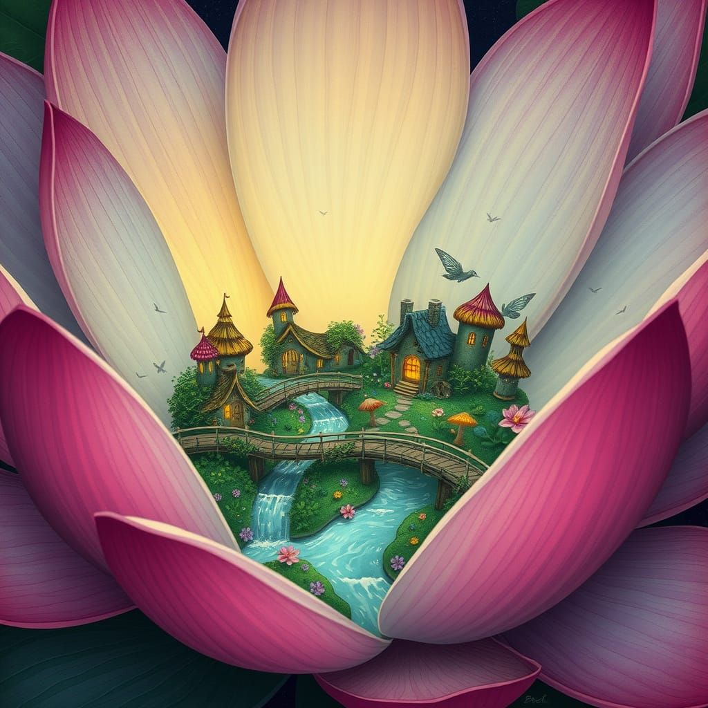 Enchanting Fairy Village in Art Nouveau Style