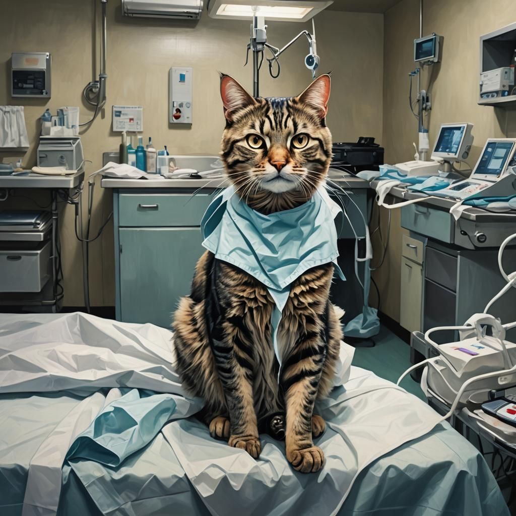 Sinister Cat Prepped for Surgery, Dark Fantasy Art