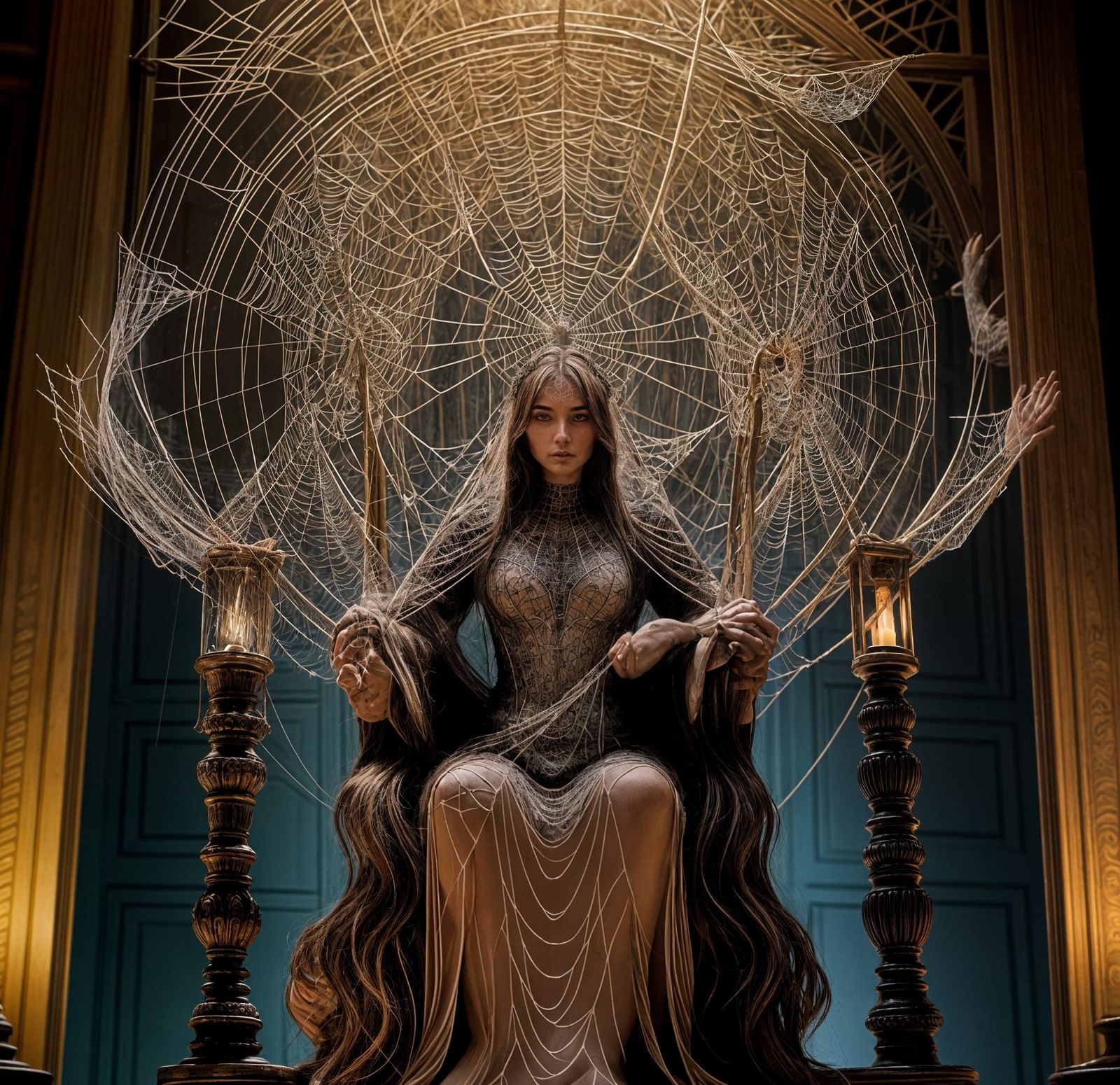 Intricate Spiderweb Sculpture of a Familiar Scene