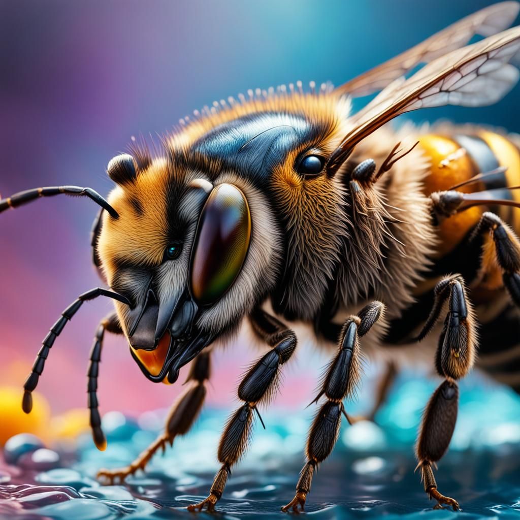 Hyperrealistic Close-Up of a Honeybee Eye