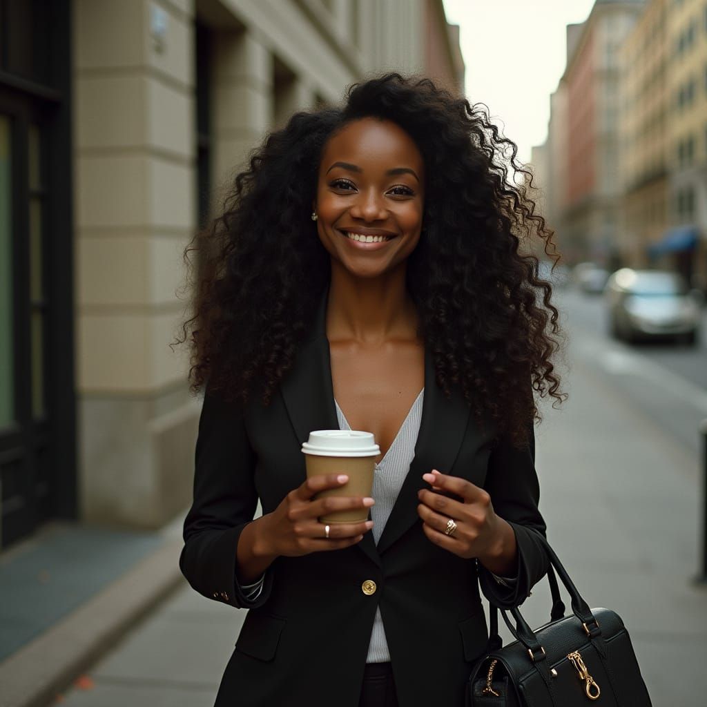 Beautiful African American Woman Preparing for Work