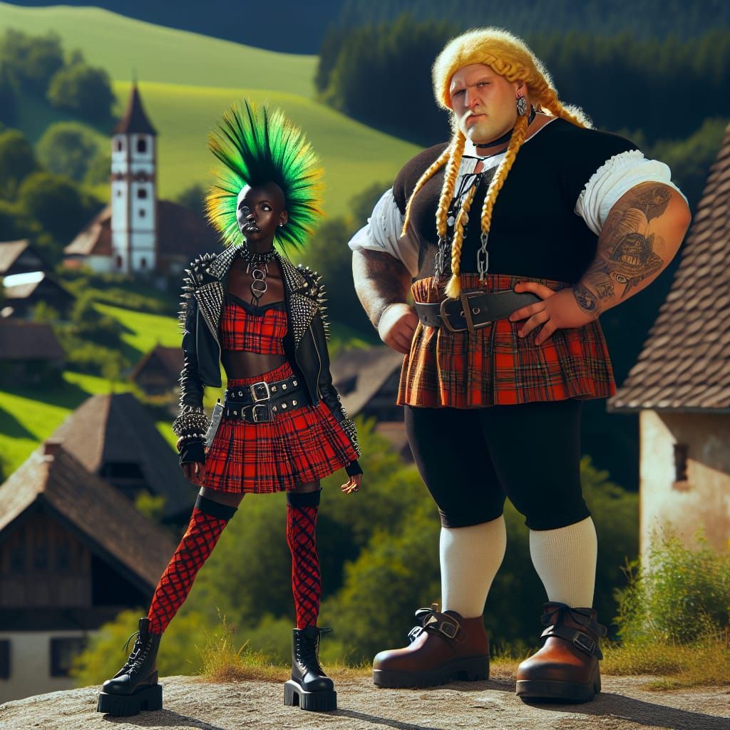 Punk and Tavern Woman Overlook Rural Valley