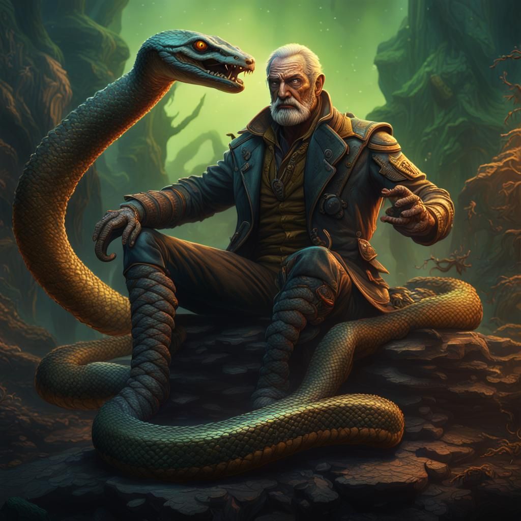Detailed Snakeman Scientist Fantasy Concept Art
