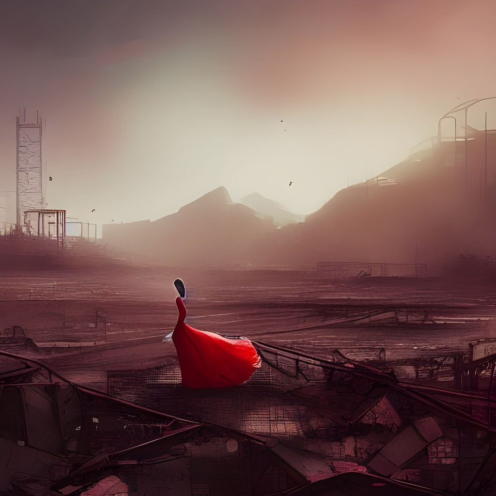 Post-Apocalyptic Woman with Rose, Fantasy Landscape