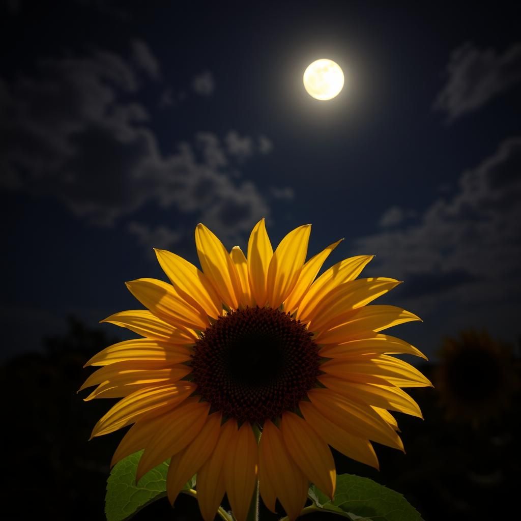 Radiant Sunflower Glowing Under Moonlight