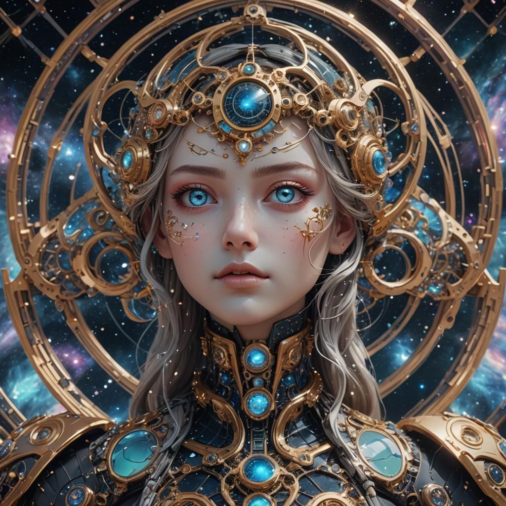 Celestial Waifu with Dreamy Eyes in Spacecore Style