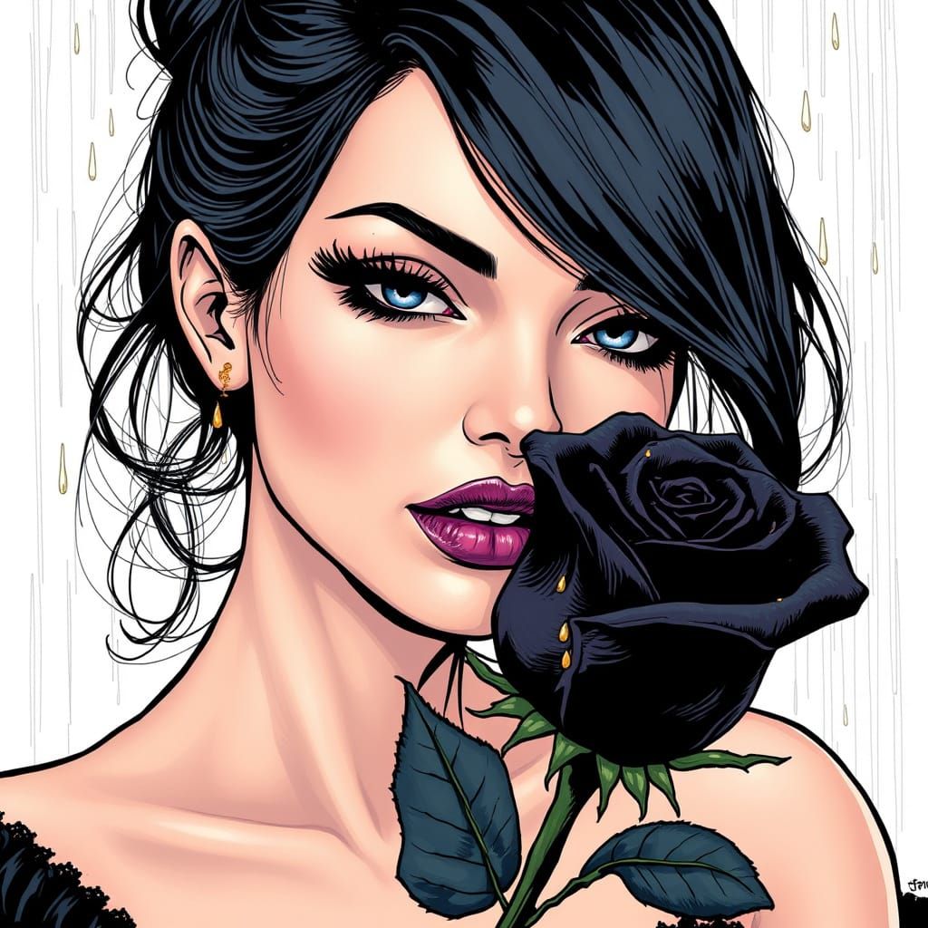Woman with Rose in Comic Book Style