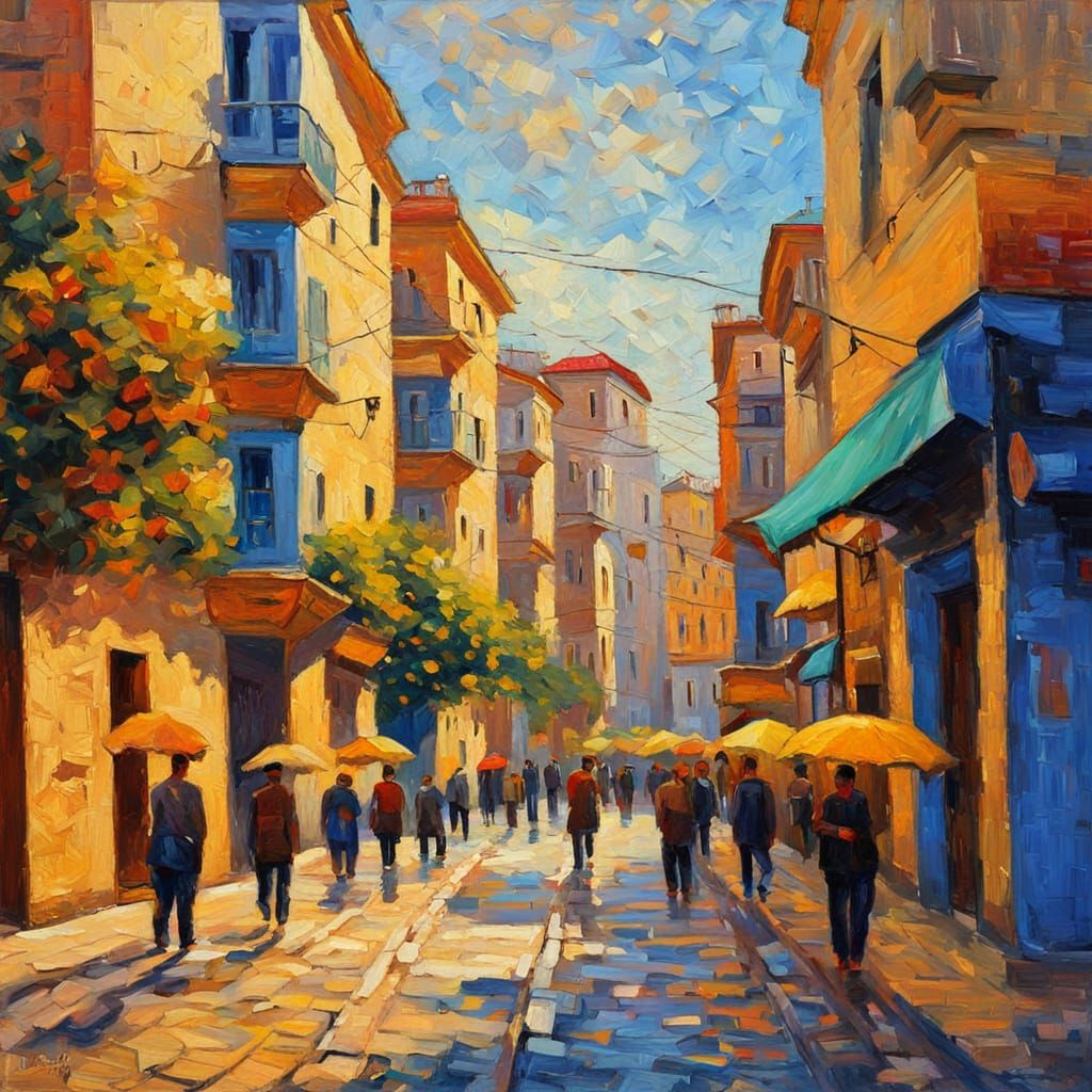 Tirana, Albania: Expressionist Oil Painting with Vibrant Str...