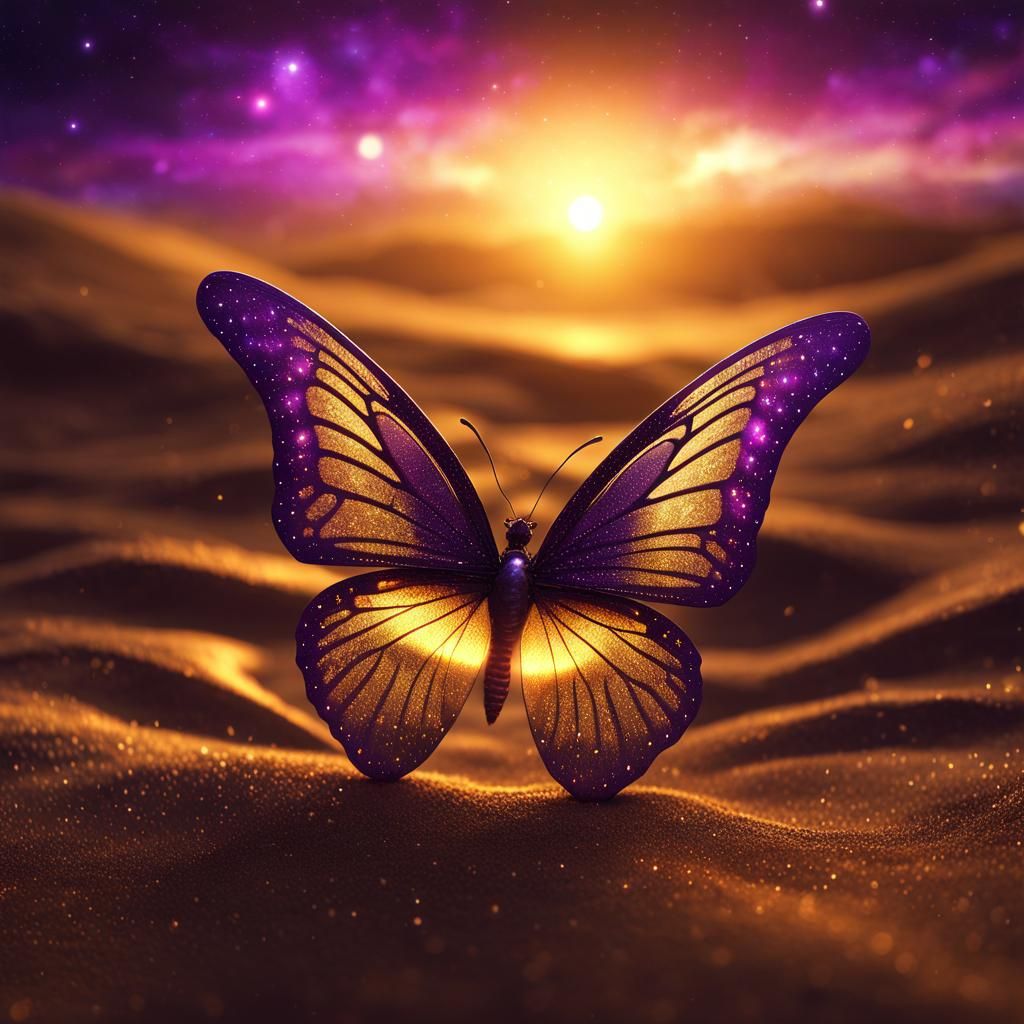 Galactic Butterfly at Sunset: Mystical Digital Art