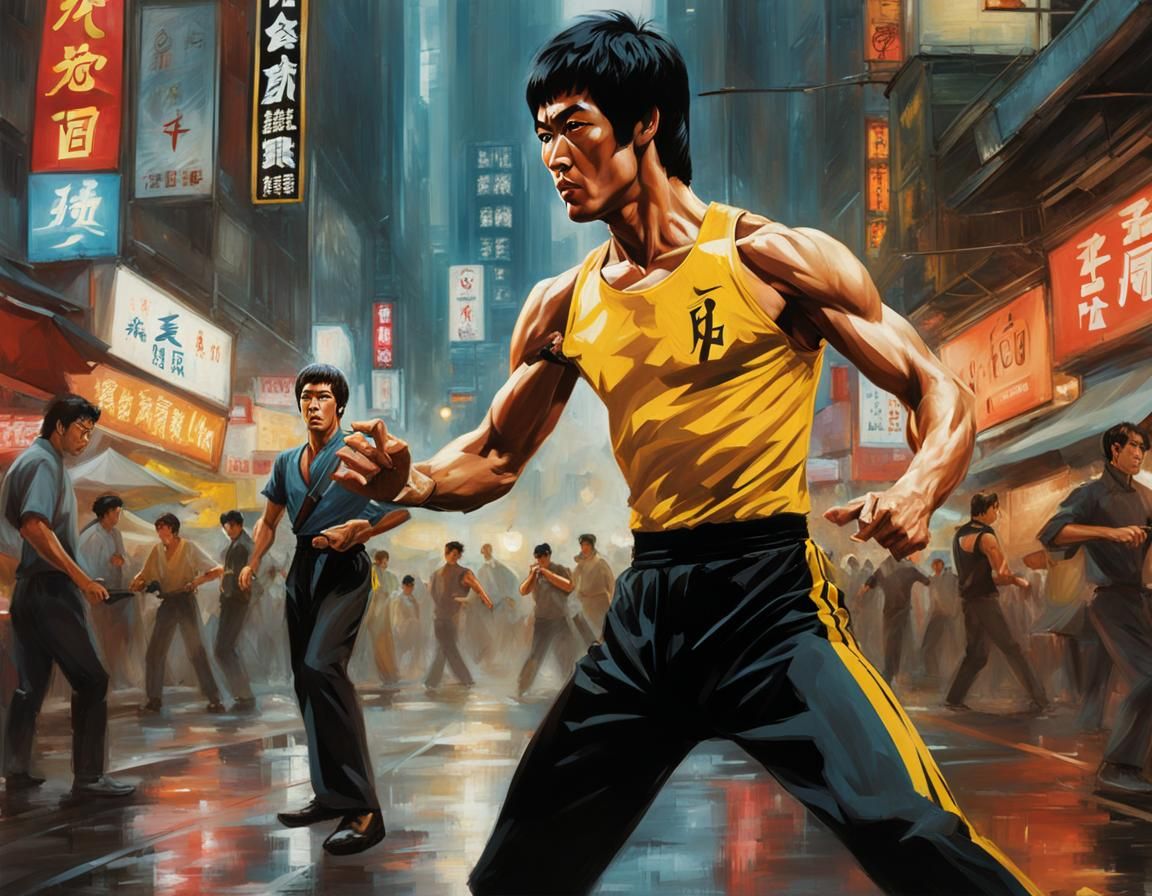 Bruce Lee Action Shot in Hong Kong Street