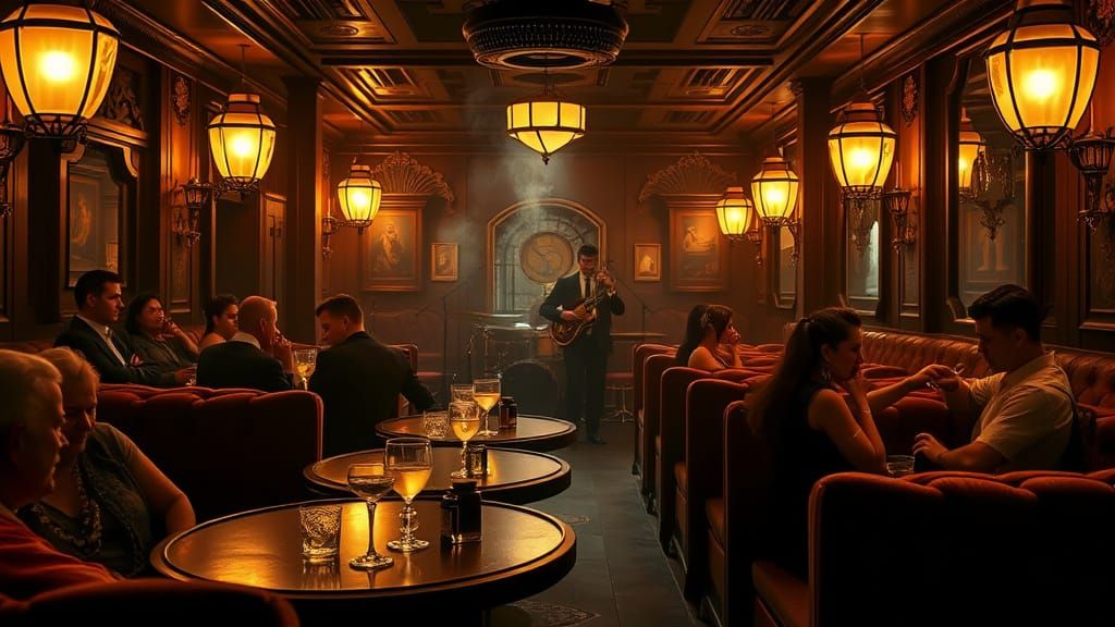 1920s Speakeasy: A Cozy Bar Scene in Art Deco Style