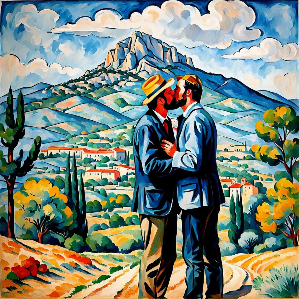 The Kiss: A Cézanne-Inspired Embrace