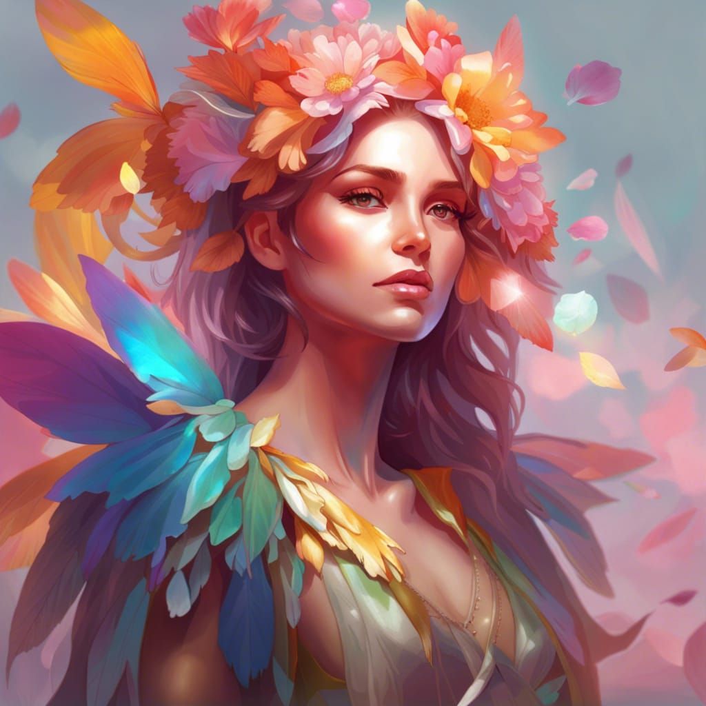 Detailed Fairy Portrait with Iridescent Wings