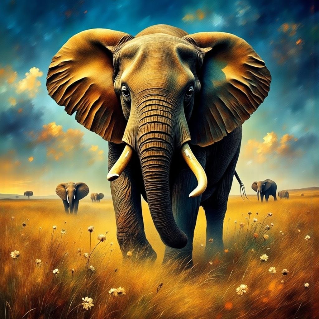 Majestic African Elephant in Mid-Stride