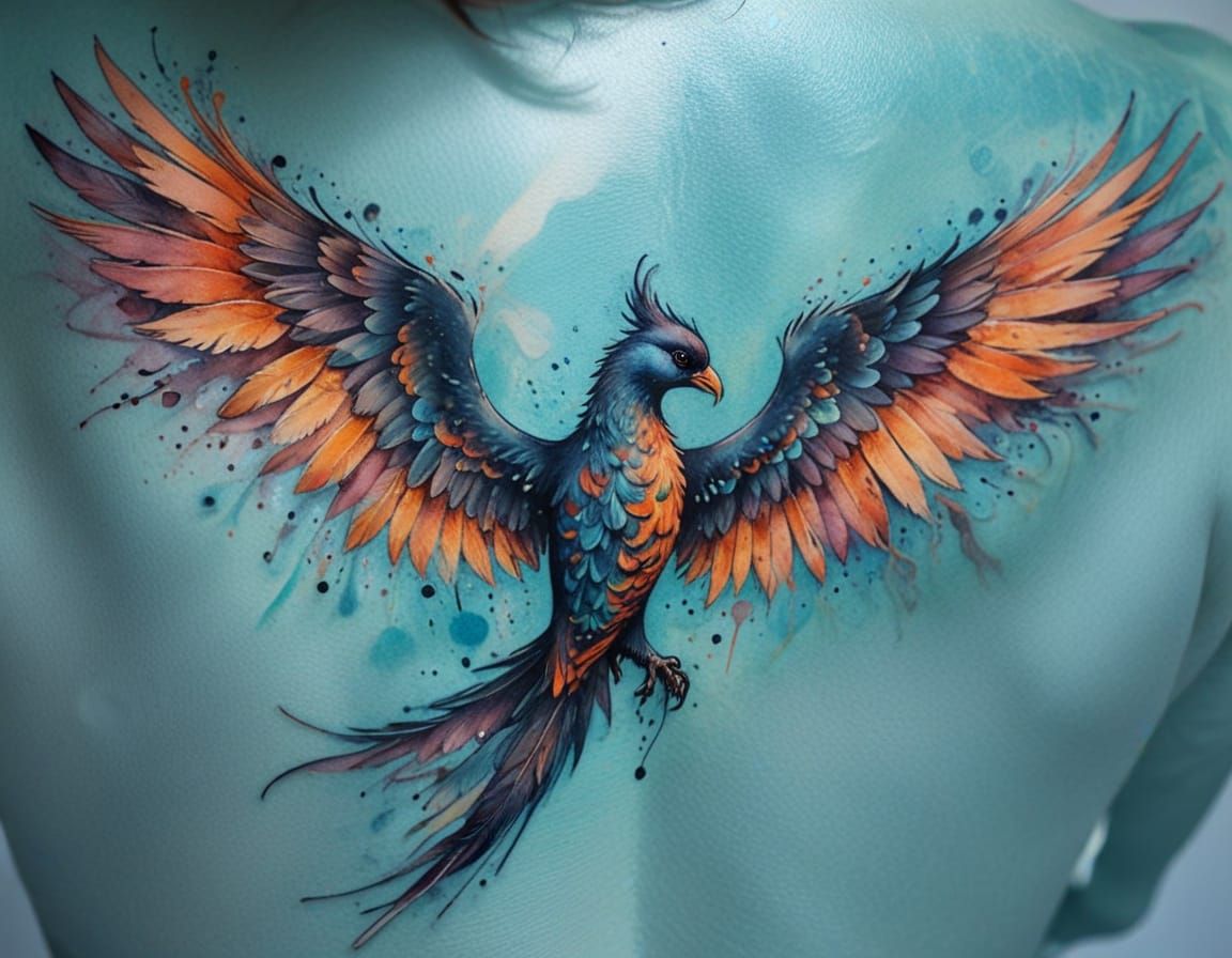 Watercolor Tattoo Art on Back