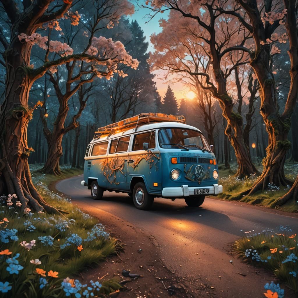Enchanted Road Trip: Campervan in Magical Forest