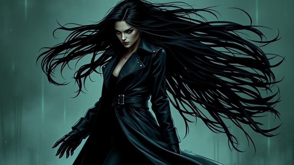 Cyberpunk Female Figure in Dramatic Pose