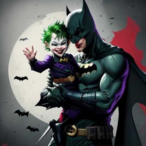 Batman and Baby Joker in Abstract Art Style