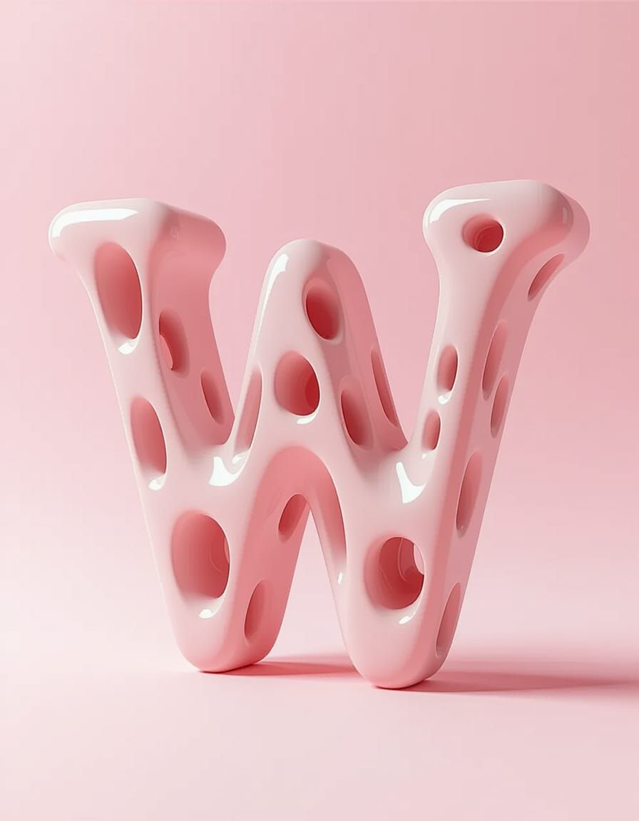 Biomorphic Pink Letter W Sculpture