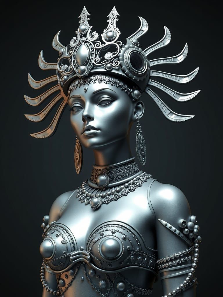 Minoan Queen in Moebius-Inspired Steampunk Platinum