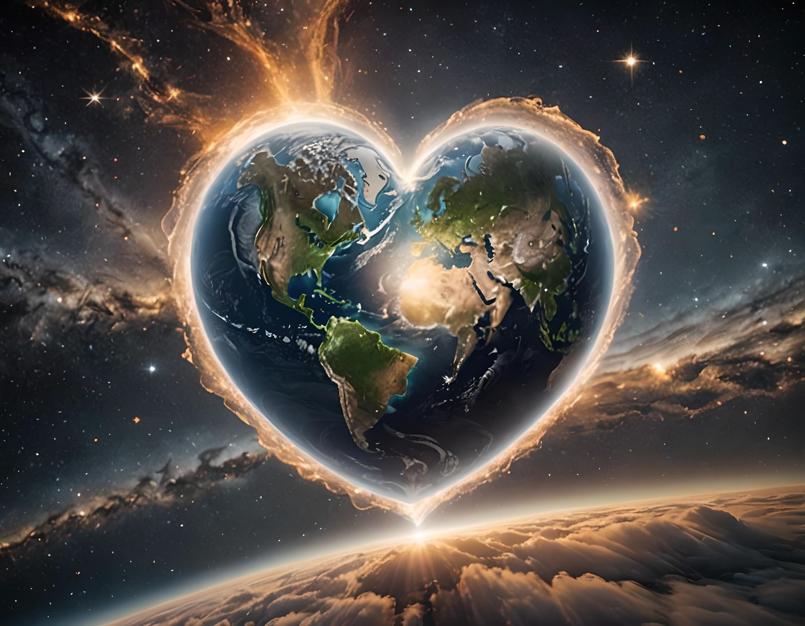 Heart-Shaped Earth Shines in Foggy Space