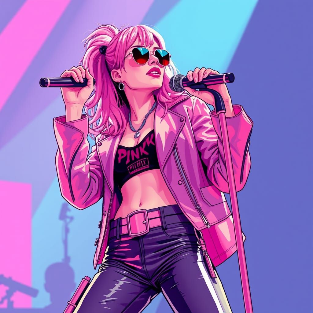 Pop Singer on Stage in a Vibrant Futuristic Style