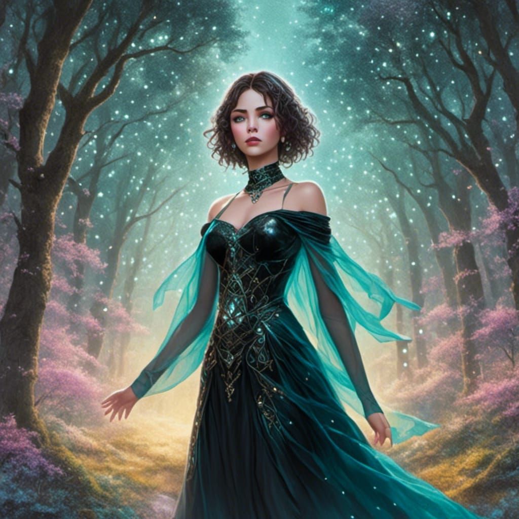 Celtic Cyberpunk Woman in Black Wedding Gown