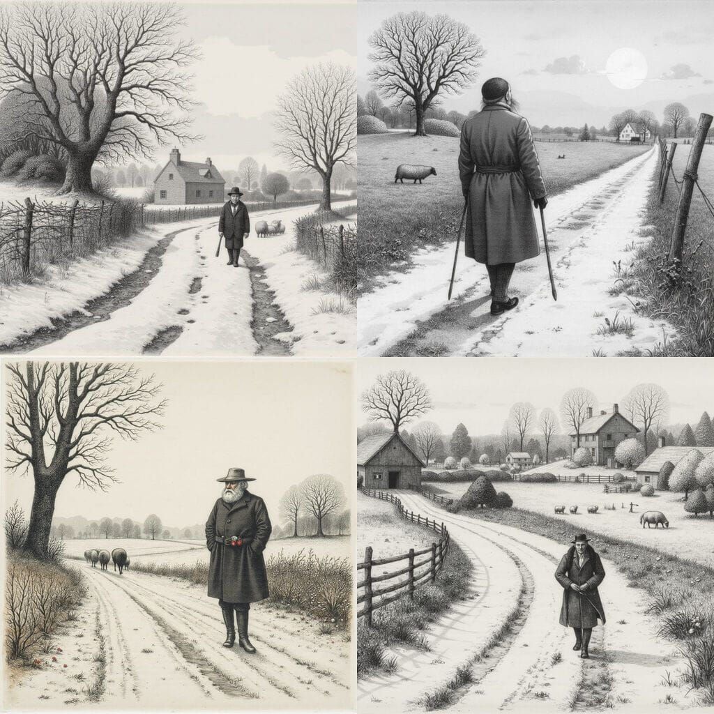 Winter Path Scene in Illustrative Style