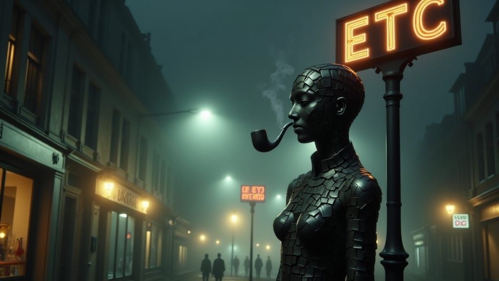 Letter Sculpture Smoker in Fog, Surrealist Style