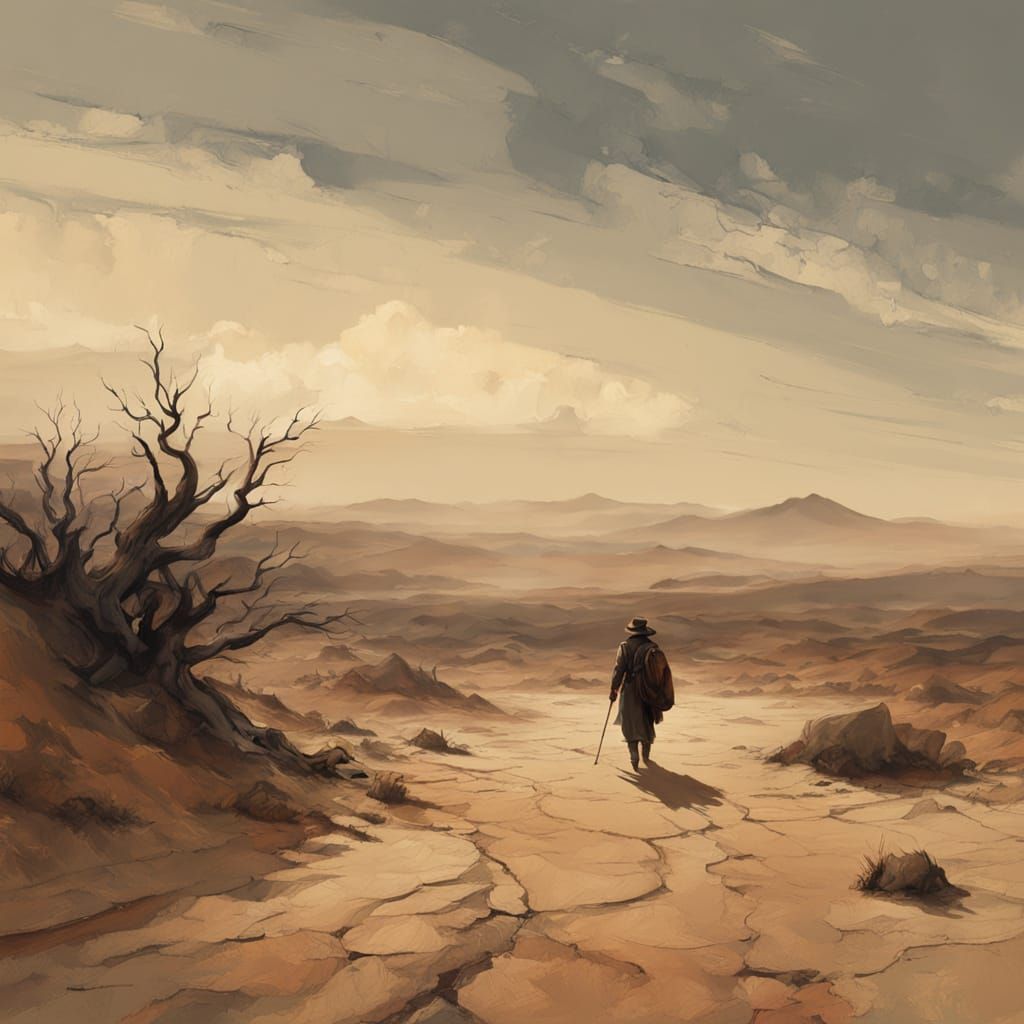 Lone Figure in Arid Landscape