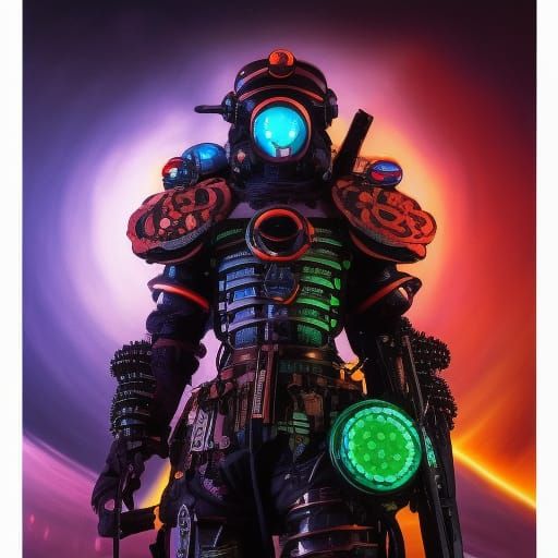 Bioluminescent Mech Samurai Warrior in Biopunk Style