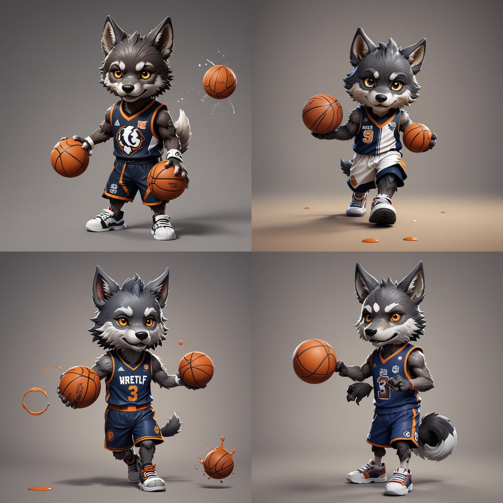 Chibi Wolf in Basketball Outfit, Detailed Matte Painting