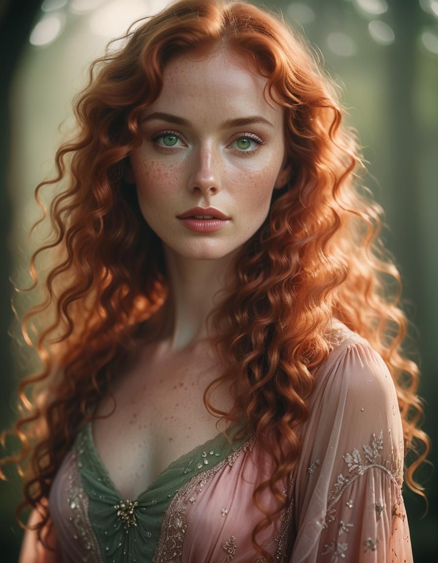 Ethereal Beauty: Young Woman in Dreamy Pink Dress