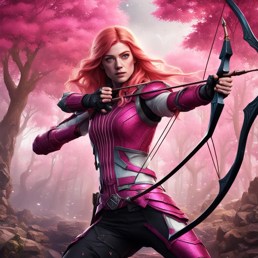 Pink and White Superhero Archer: Detailed Matte Painting