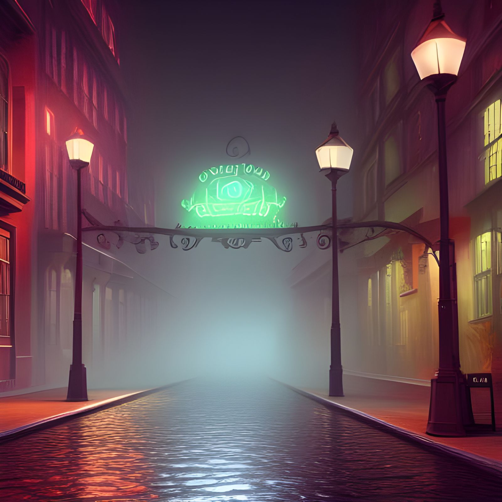 Foggy Gaslamp Streets: Detailed Matte Painting