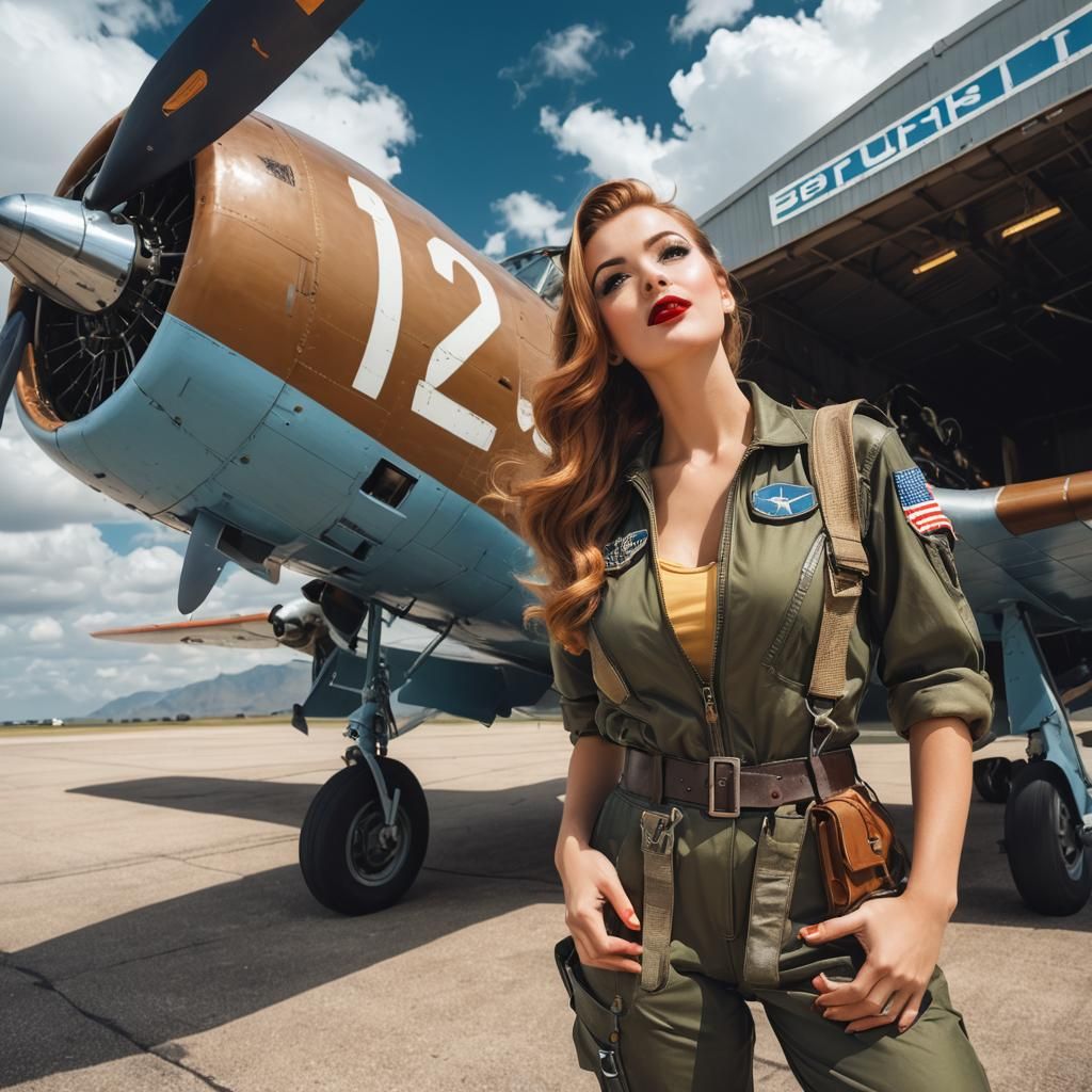 Classic Pin-Up Girl in Flight Gear
