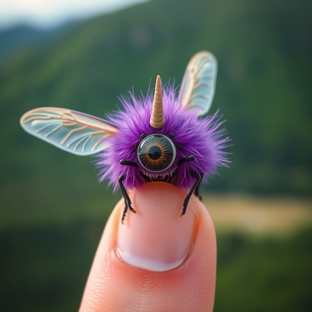 Hyper-Realistic Purple Biting Monster Macro Photo