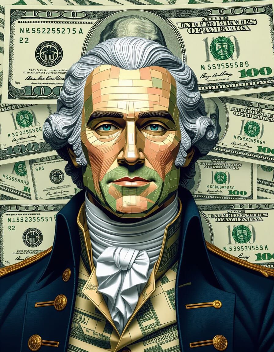 Alexander Hamilton Crafted from Currency and Coins