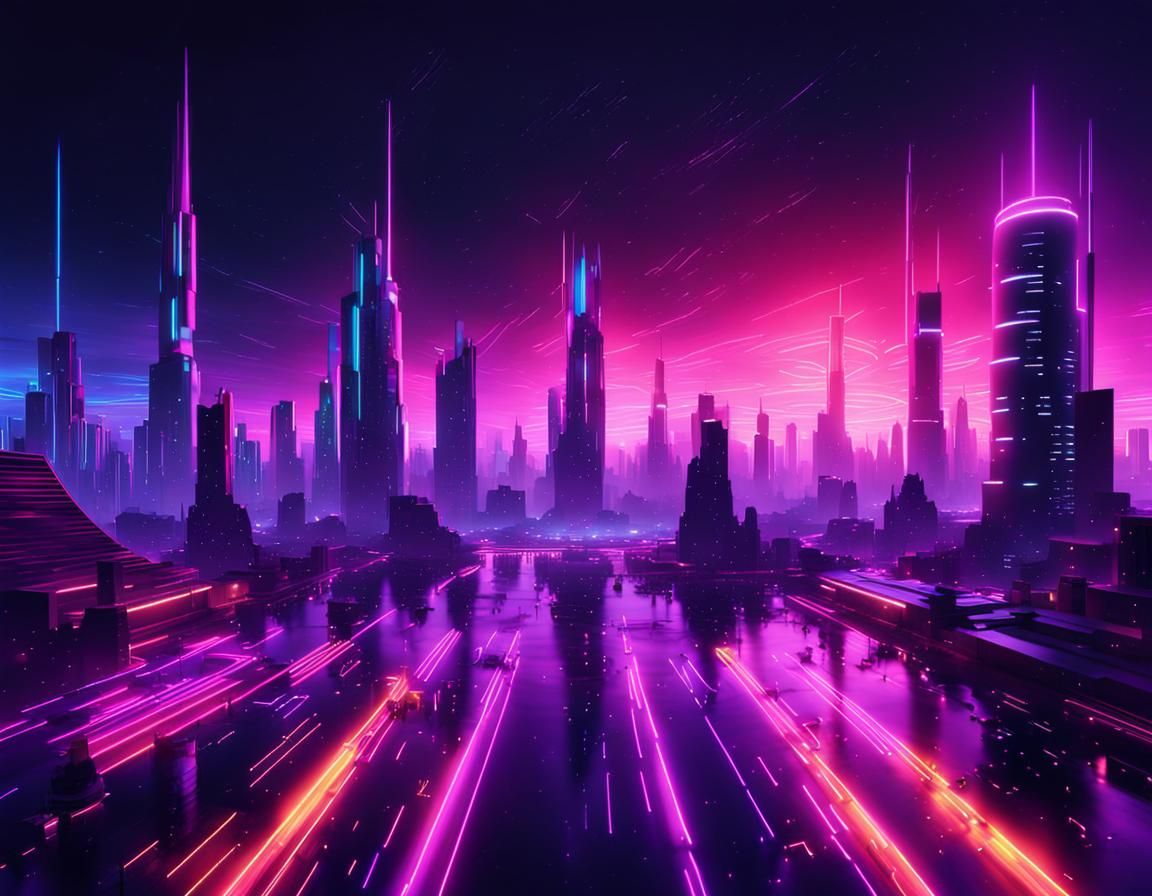 Neon-Lit Futuristic Cityscape with Empty Space