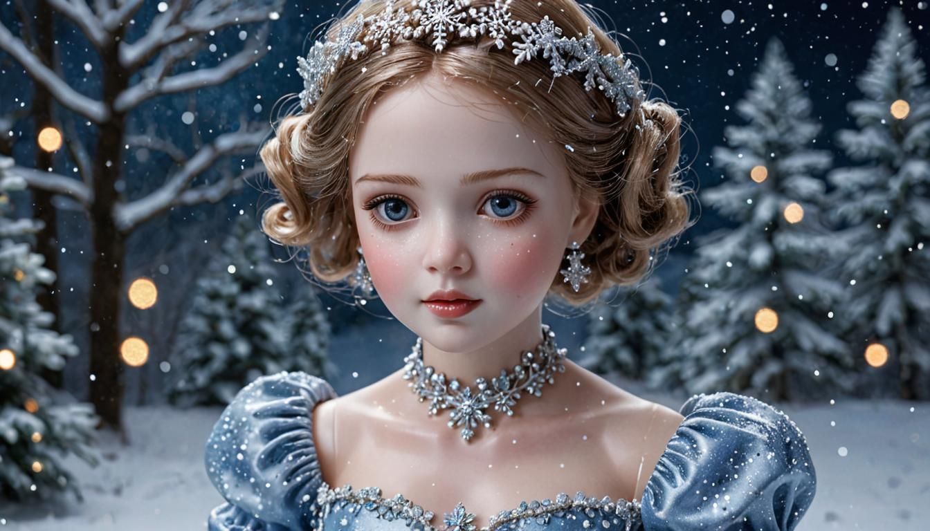 Glass Doll Portrait in Sparkling Snow Scene