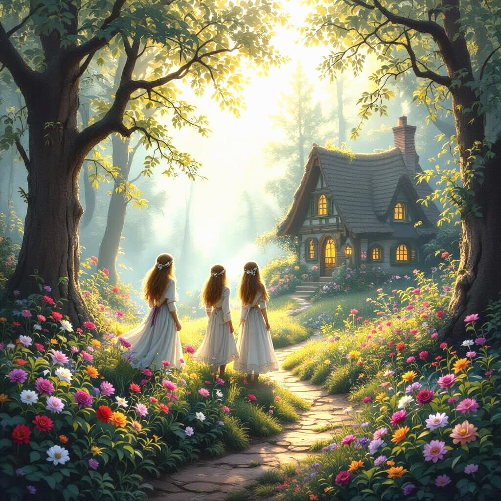 Ethereal Elves in Misty Morning Forest