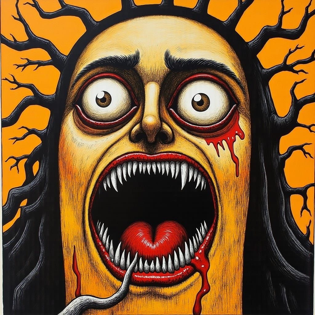 Surreal Face of Wrath with Bared Teeth