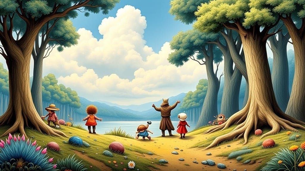 Whimsical Children's Book Illustration in Potter Style