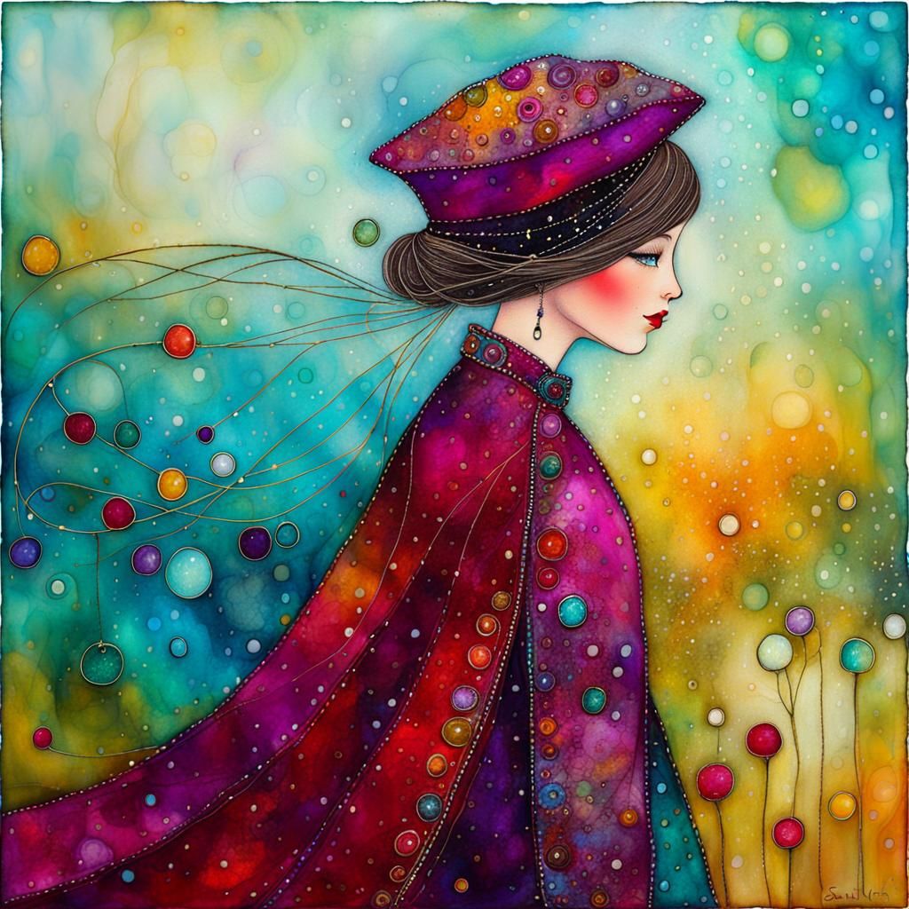 Vibrant Portrait with Silk Fabrics and Alcohol Ink