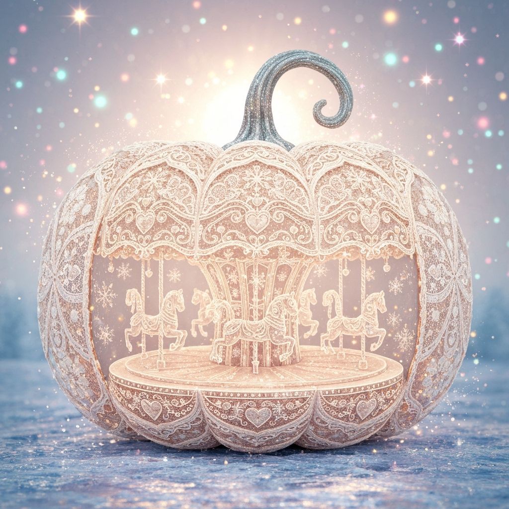 Magical Lace Pumpkin With Carousel in Ethereal Winter Scene